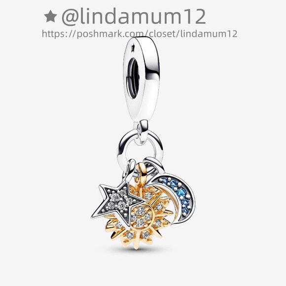 Pandora Two-tone Celestial Triple Dangle Charm - Picture 1 of 5
